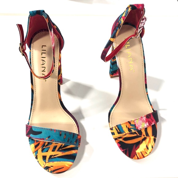 Liliana Multi-Color Block Heels Open Toe - Picture 4 of 5